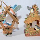 Bradford Exchange 1998 Set of 2 Wood Thatched Birdhouses Ornaments First Set COA
