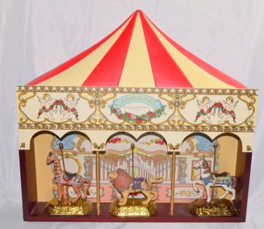 Jack Hou 1990 Galloping Carrousel Display with Giraffe Lion Horse Figurines