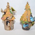 Bradford Exchange 1998 Second Set of Wood Thatched Birdhouses Ornaments COA