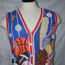 All Sports Ugly Sweater Vest Size S Small BellePointe Cotton Blend Ball Buttons