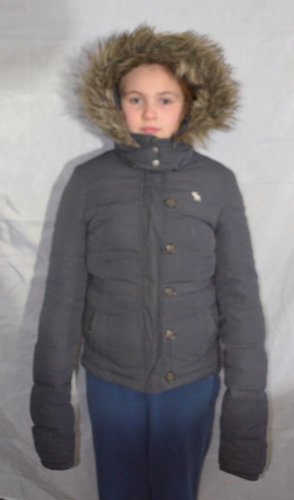 Girls Abercrombie Jacket Down Dark Gray Size XL Faux Fur Machine Washable