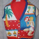 Marisa Christina Petite Hand Knit Sweater Vest Beach Tropical Palm Trees Small