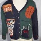 Basketball Hand Embroidered Ugly Sweater Large Ramie Cotton Blend Vintage