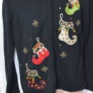 Ugly Christmas Sweater Black Bell Elf Shoes M Medium Tiara International