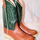 OLD WEST COWBOY COWGIRL LEATHER BOOTS BROWN GREEN SIZE 050 1601 Y