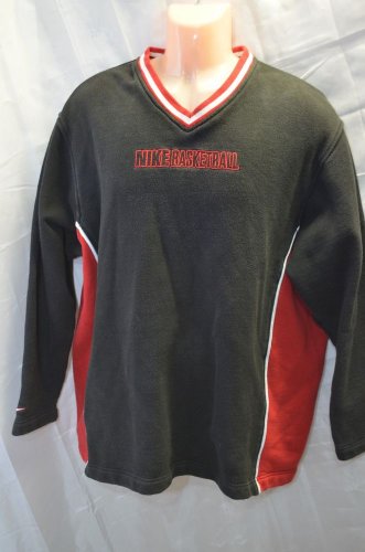 Nike Team Large Pullover Sweatshirt Basketball Black White and Red Trim