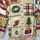 Ugly Christmas Sweater Beige Extra Stitching Beads M Medium Tiara International