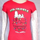 Peanuts Long Sleeve Christmas T-Shirt Snoopy Paw Humbug SIZE XL 100% Cotton Red
