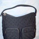 Vera Bradley Black Quilted Microfiber Hobo Handbag Purse 2 front Pockets