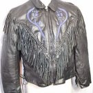 Hudson Black Leather Fringe Purple Floral Motorcycle Jacket 2XL See Description