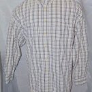 Eddie Bauer Button Front Light Flannel Plaid Shirt Mens White Navy Stripe