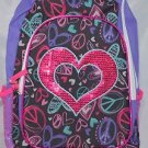Girls School Backpack Purple Pink Heart and Peace Signs 16 Inch