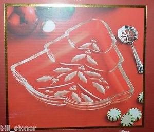 Lenox Holiday Tree Candy Dish w/ Bonbon Spoon Lot of 2