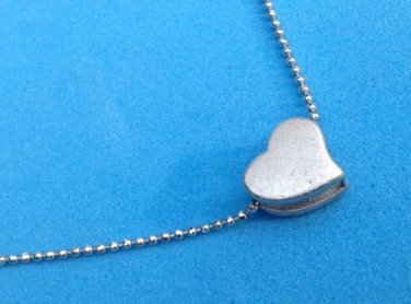 PRETTY SATIN FINISH SILVER TONE 1/2" X 1/2" HEART NECKLACE ON DOTTED 15" CHAIN