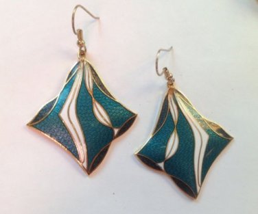 2 1/2" X 1 1/2" CLOISONN&Atilde;� DANGLE HANGING PIERCED EARRINGS. VERY PRETTY !