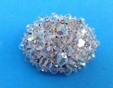 DAZZLING VINTAGE LARGE AURORA BOREALIS CRYSTAL PIN, 2.25" X 1.5"