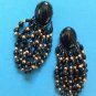 3 1/4" LONG DANGLING BLACK GOLD TONE BEADS IRIDESCENT SEED BEAD PIERCED EARRINGS
