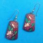 LOVELY VINTAGE DANGLING CLOISONNÉ RED ROSE PIERCED EARRINGS 2" X 3/4". NICE !!