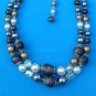 VINTAGE "JAPAN" GRAY & WHITE PEARL CRYSTAL GOLD & SWIRLED 2 STRAND BEAD CHOKER NECKLACE