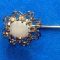 VINTAGE MILKY OPAL IN GOLD WASH OVER STERLING SILVER STICK PIN 2 1/2" X 5/8"