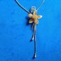 VINTAGE GOLD TONE LARIAT NECKLACE MESH ROSE CENTER. 24" LONG