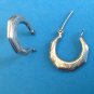 VINTAGE 1" X 7/8" ENGRAVED UNMARKED SILVER HOOP PIERCED EARRINGS