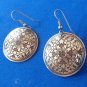 SILVER PLATED ENGRAVED 1 1/4" DIAMETER DANGLING PIERCED EARRINGS CARVED DESIGN