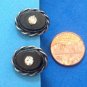 UNMARKED SILVER SETTING BLACK STONE & RHINESTONE SCREW ON EARRINGS 3/4" X 5/8"
