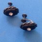UNMARKED SILVER SETTING BLACK STONE & RHINESTONE SCREW ON EARRINGS 3/4" X 5/8"