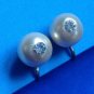 VINTAGE STERLING SILVER PEARL & RHINESTONE SCREW ON EARRINGS 1/2" DIAMETER