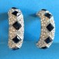 Stunning vintage rhinestone and black diamond shape stone hoop clip on earrings