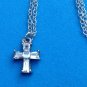CHILD' S STERLING SILVER  CLEAR STONE C.Z.? CHAIN & CROSS 3/8" X 3/8" X 18"LONG