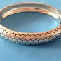 2 SIDED TEXTURED SILVER & BLACK ENAMEL HINGED BANGLE BRACELET .5"TH. 2" X 2.5"w