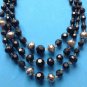 VINTAGE TRIPLE STRAND BLACK & SILVER BEADS NECKLACE, JUST LOVELY !!