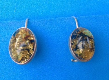 STERLING SILVER & CRACKLED TOPAZ COLORED STONE DANGLING PIERCED EARRINGS