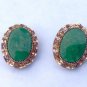 VINTAGE YELLOW GOLD FILL JADE CLIP ON EARRINGS FILIGREED RUFFLE SETTING