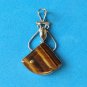 ELEGANT STERLING SILVER TIGERS EYE AND CITRINE LARGE PENDANT 2" X 1 1/4"