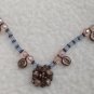 STERLING SILVER PALE BLUE & PINK IRIDESCENT BEAD 18" NECKLACE W/ FLOWER PENDANT