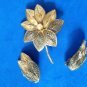 UNUSUAL "SPUN GOLD" PIN & CLIP ON EARRING SET "GERMANY" 2.75" PIN 1.5" X 1" EAR.