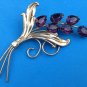 VINTAGE LARGE STERLING SILVER GOLD OVERLAY DEEP PURPLE STONES FLORAL PIN 3.5"x2"