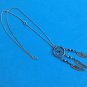 STERLING SILVER & ONYX DREAMCATCHER DANGLING FEATHERS NECKLACE 19" SS CHAIN