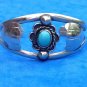 MEXICAN ALPACA SILVER & TURQUOISE CENTER STONE BRACELET 1" THICK, ADJUSTABLE