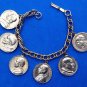 CATHOLIC6 POPES GOLD TONE CHARM BRACELET 7 1/4" FROM P. PIUS 1903 - P. PAUL 1963