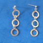 TRIPLE DANGLING CIRCLES STERLING SILVER PIERCED EARRINGS 1 7/8" X 1/2" LOVELY !!