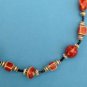TOGGLE CLOSURE BLACK RED WHITE CERAMIC BEADS WITH SILVER NECKLACE 20" LONG,
