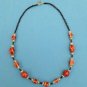 TOGGLE CLOSURE BLACK RED WHITE CERAMIC BEADS WITH SILVER NECKLACE 20" LONG,