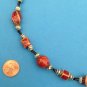 TOGGLE CLOSURE BLACK RED WHITE CERAMIC BEADS WITH SILVER NECKLACE 20" LONG,