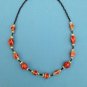 TOGGLE CLOSURE BLACK RED WHITE CERAMIC BEADS WITH SILVER NECKLACE 20" LONG,