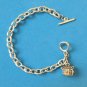 SILVER LINK CHARM BRACELET W CHRISTIAN THEME BOX CHARM THAT OPENS! 7 3/4" LONG