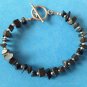 PRETTY ARTIST MADE UNMARKED SILVER WITH TUMBLED ONYX BRACELET TOGGLE CLOSE 7.5"